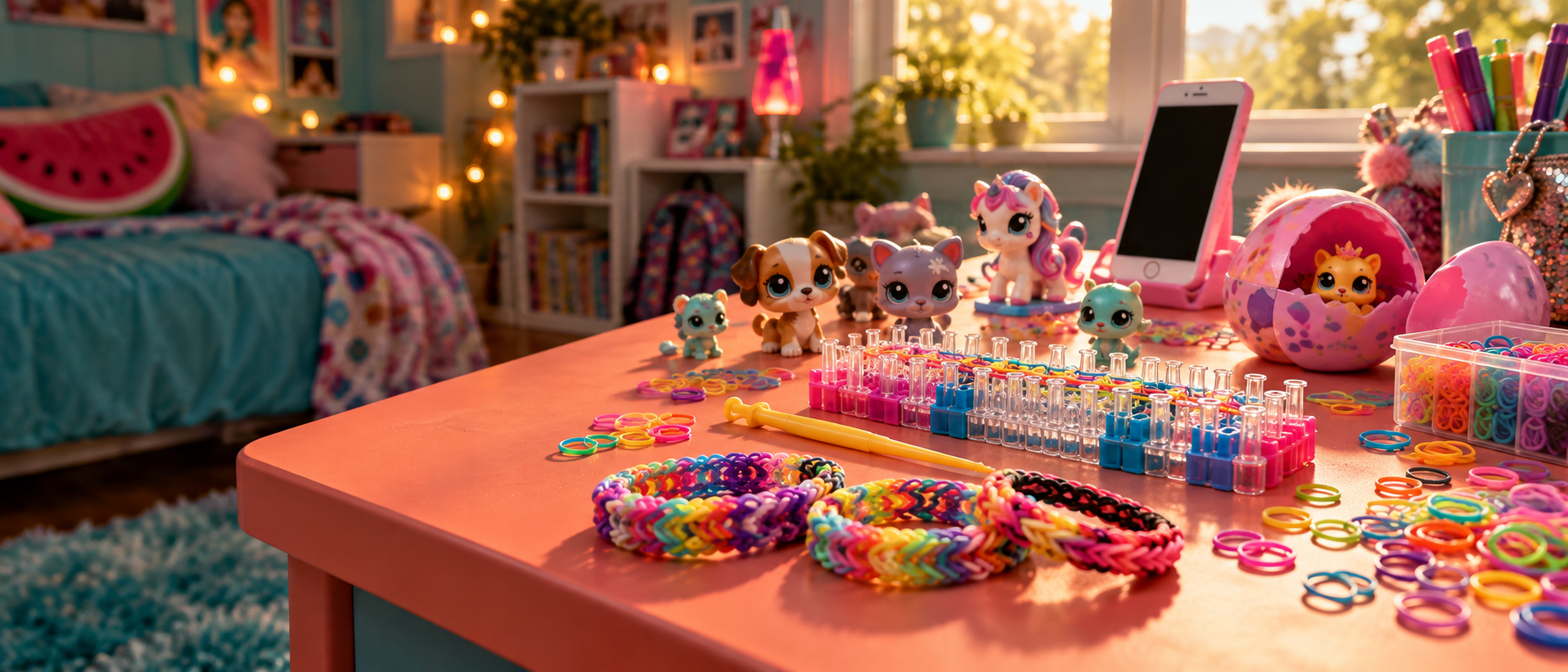 Concept illustration of the the share-everything years, featuring representative toys and objects from the era.